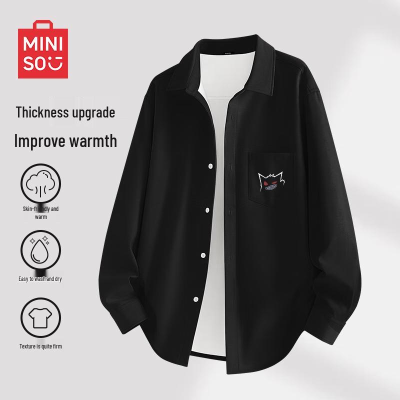 MINISO Men s Fleece-Lined Long-Sleeve Casual Shirt M
