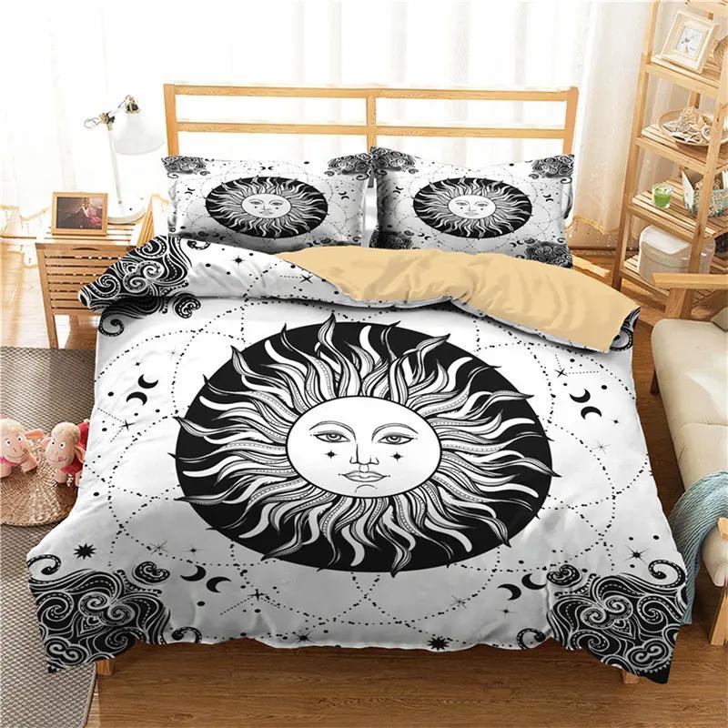 Sun And Moon Duvet Cover Exotic Galaxy Stars Bedding Set Microfiber Astrology Comforter Cover Queen For Kids Boys Teens Bedroom