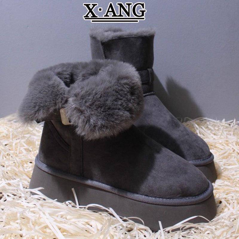 

Sangpo genuine leather wool integrated snow boots women s thick-soled non-slip velvet thickened warm Northeast cotton shoes medium boots 40