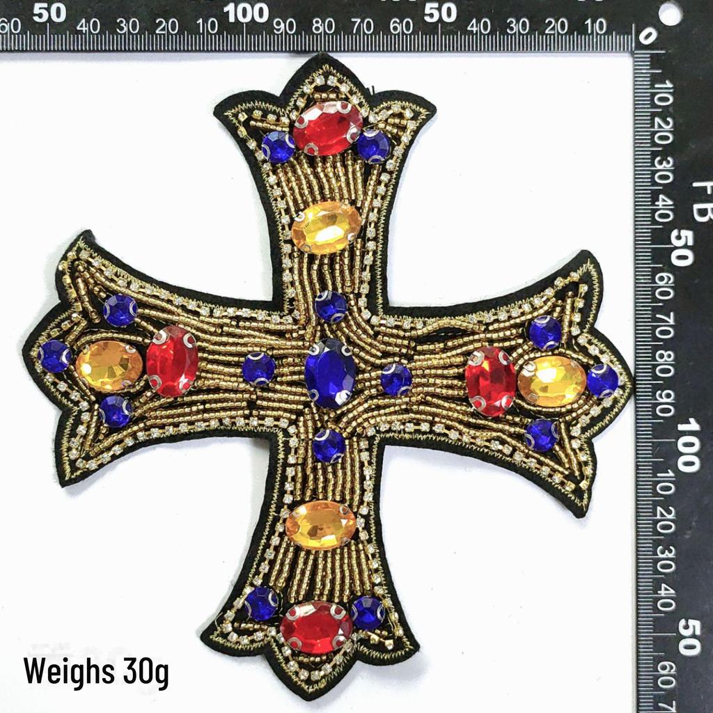 Parche Bordado Grande de Cruz con Pedrería - Accesorio de Ropa DIY Estilo Punk