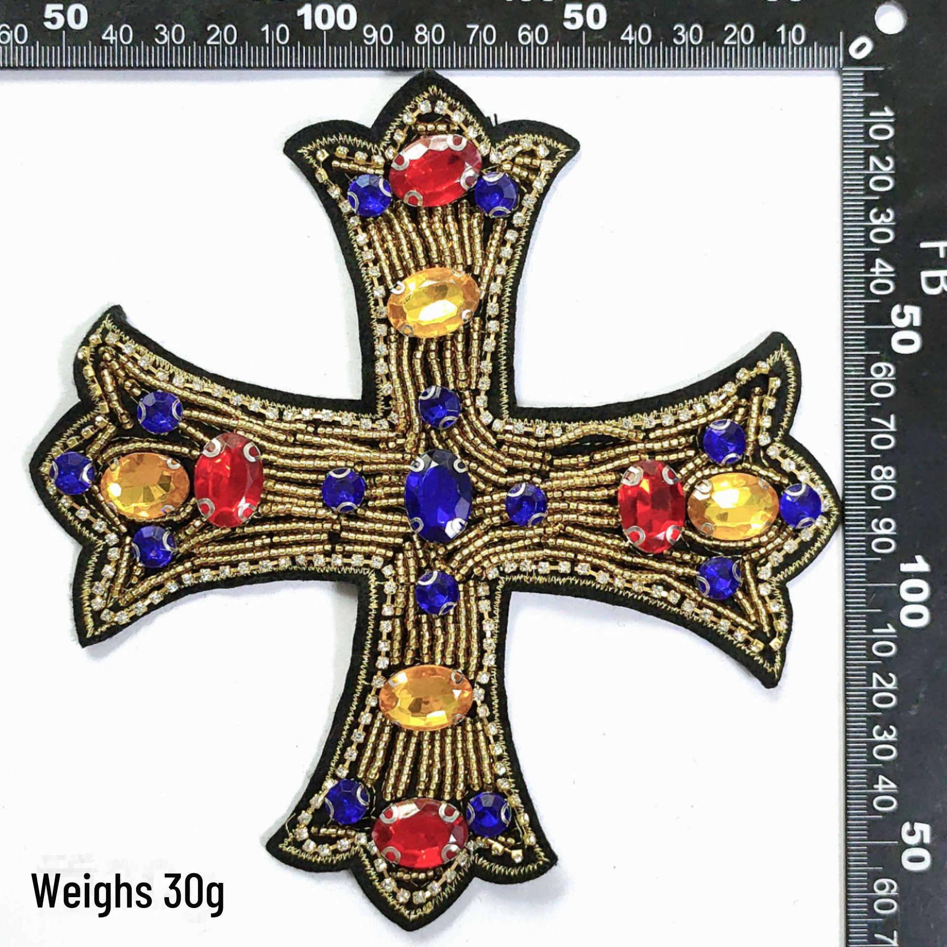 

Большая нашивка с вышивкой крестом и стразами - аксессуар для одежды в стиле панк-стиль своими руками