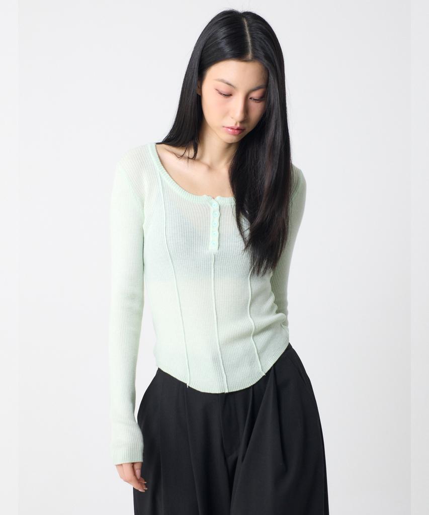 UNKNOWN PLANET Basic Round Button Knit Top Mint