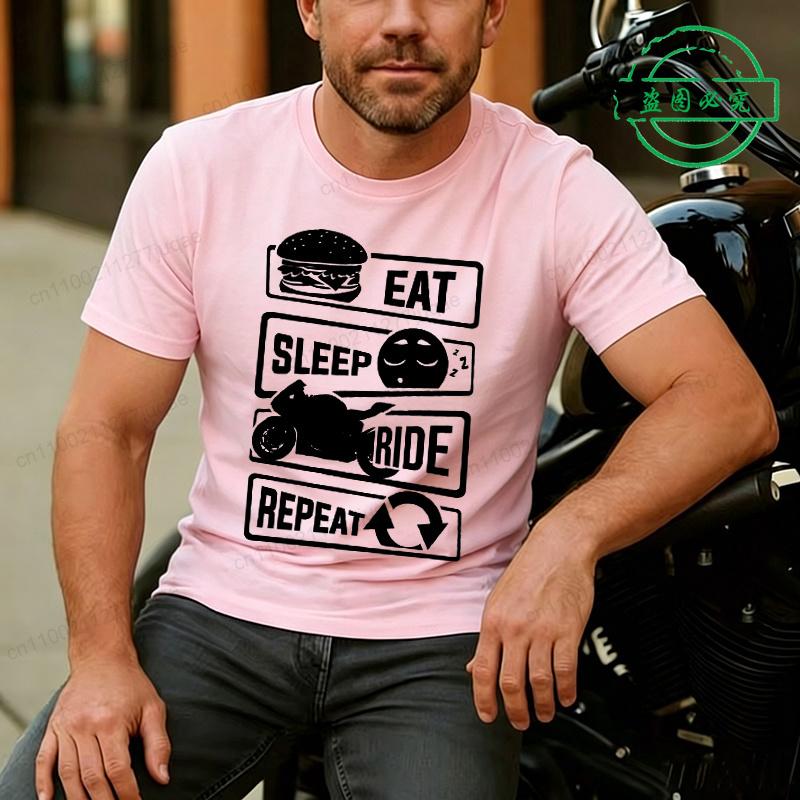Tshirt For Unisex Eat Sleep Ride Repeat Motorcycle Biker Street Unisex Tops Casual Clothing Oversized Clothes Trend Tshirt Clothes