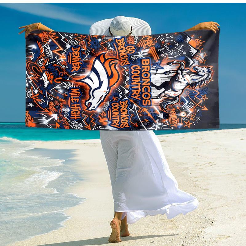 proof beach towel with Denver Broncos LOGO pattern - soft,absorbent,quick-drying,machine washable - perfect for swimming,camping,bathing