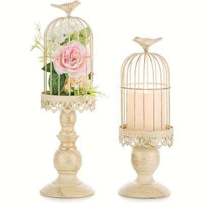 2pcs Vintage Iron Birdcage Candlestick, Table Decoration, Home Decoration