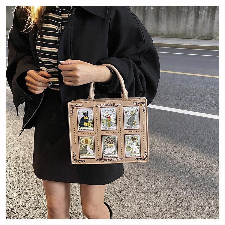 Fashionable Women's Tote Bag with Unique Cat Elf Illustrations and Adjustable Strap