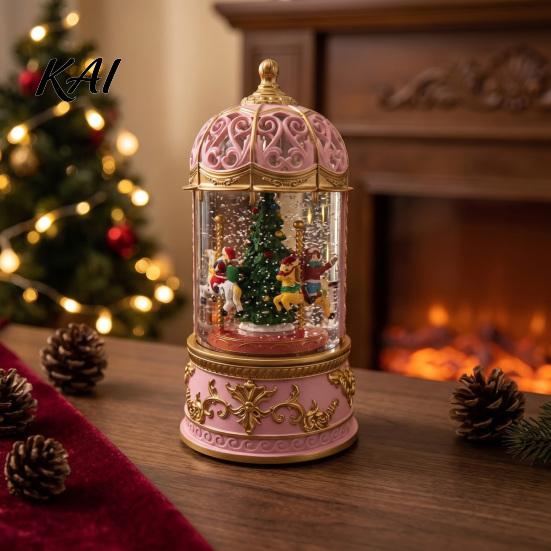 Decorative Snow Ball Christmas Lantern, Lighted Lantern with Music Swirling Glitter, Animated for USB /Battery Operated Holiday Home Decoration