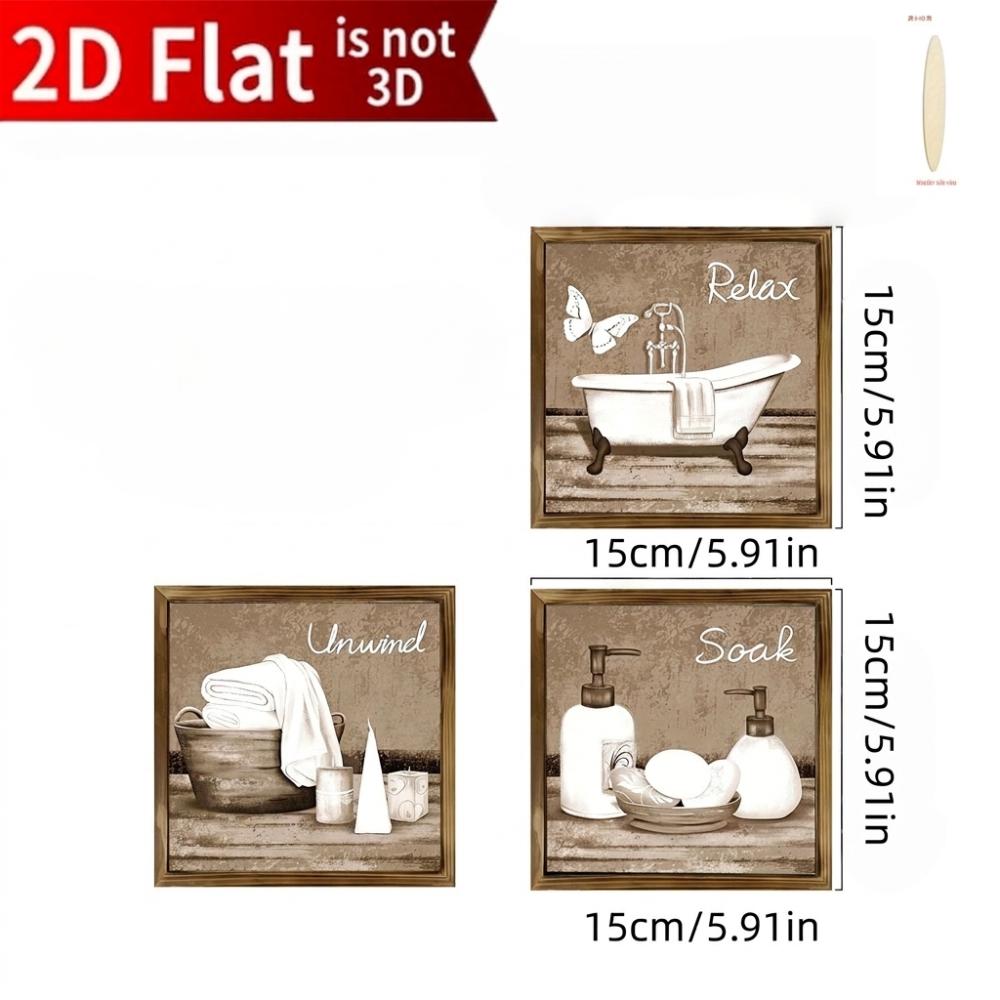 3Pcs Farmhouse Bathroom Wooden Plaques Vintage Relax Soak Unwind Wall Art Home Bathroom