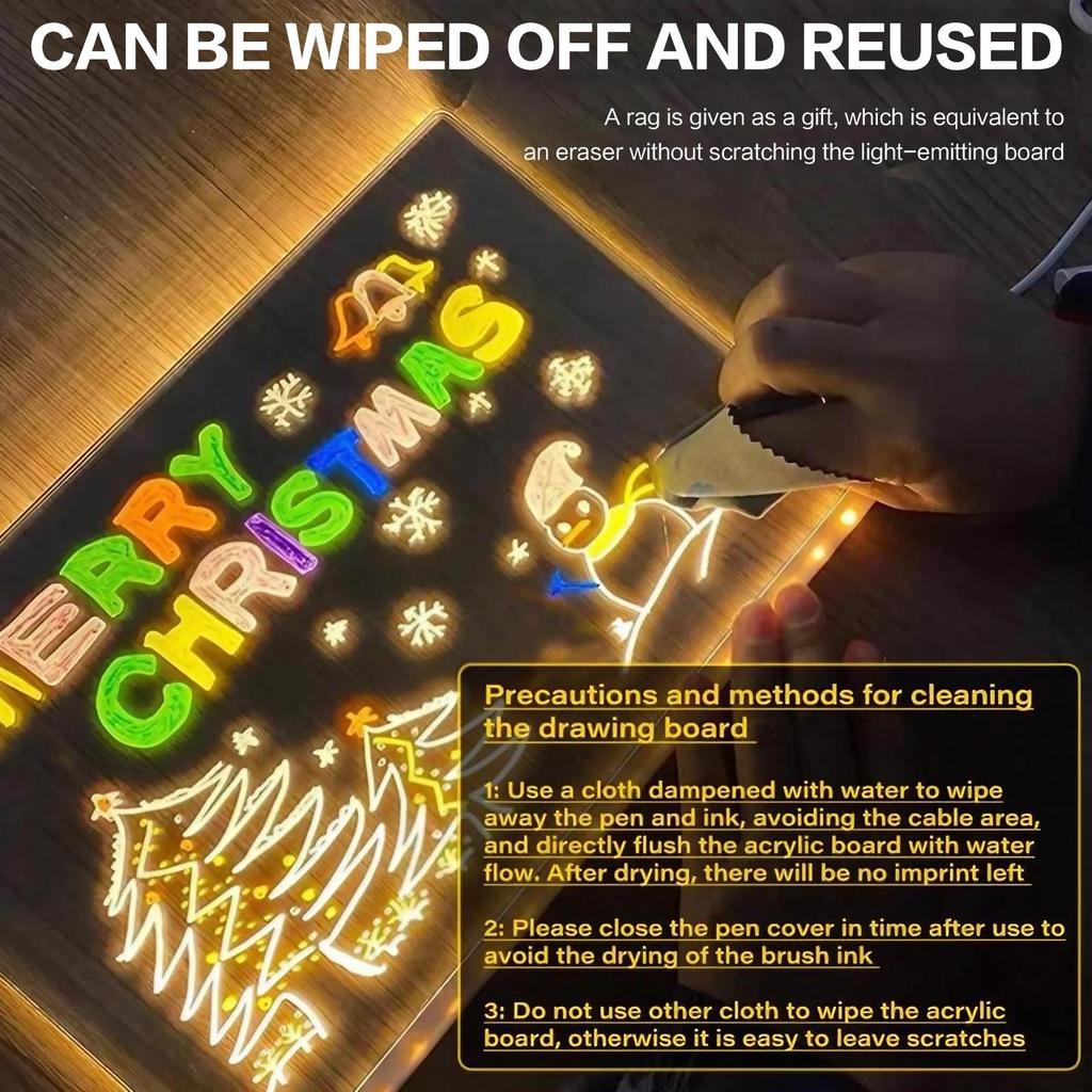 Light Up Acrylic Message Board Erasable Drawing Board Light with 7 Pen Drawing Board Table Light Advertising Boards Bedroom Deco