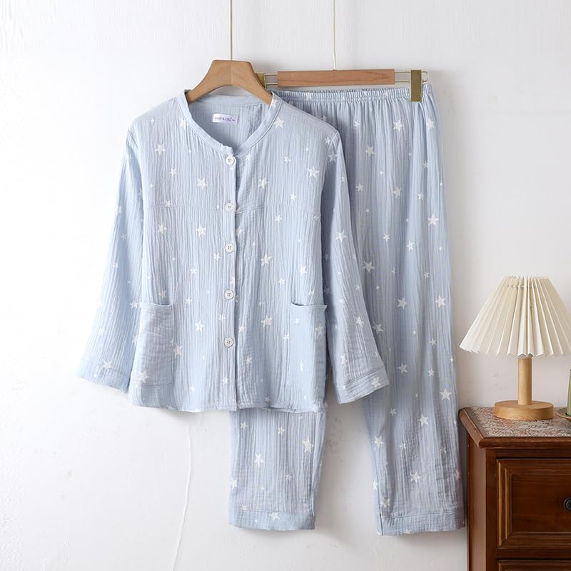 Yume Piżama Piżama Podwójna Gaza Odzież Domowa dla Dzieci Dzieci Długi Rękaw Bawełna Bawełna Marshmallow Bielizna Nocna Pasująca dla Braci i Sióstr Całkowicie Rozpinana