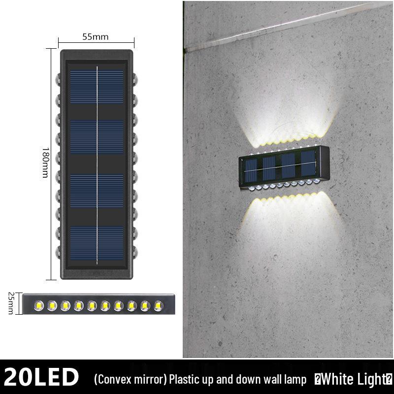 מנורת קיר חיצונית עמידה למים עם ראש כפול סולארי: פנס גן עולה/יורד עם קישוט זוהר