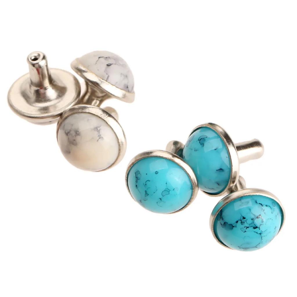50Pcs Diameter 8.5mm Crack Turquoise Alloy Base DIY Leather Hand Craft Rapid Rivets Studs Buttons Punk Garment Decorative Rivets