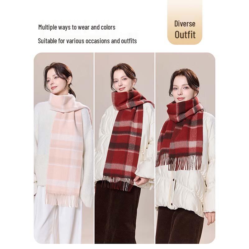 JIUMU Women's Double-Sided Plaid Wool Scarf