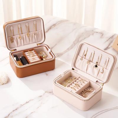 Boîte Organisateur de Bijoux Étui de Rangement en Cuir PU Premium Boîte à Bijoux de Voyage Étui de Voyage Portable Boîtes Présentoirs Rangement