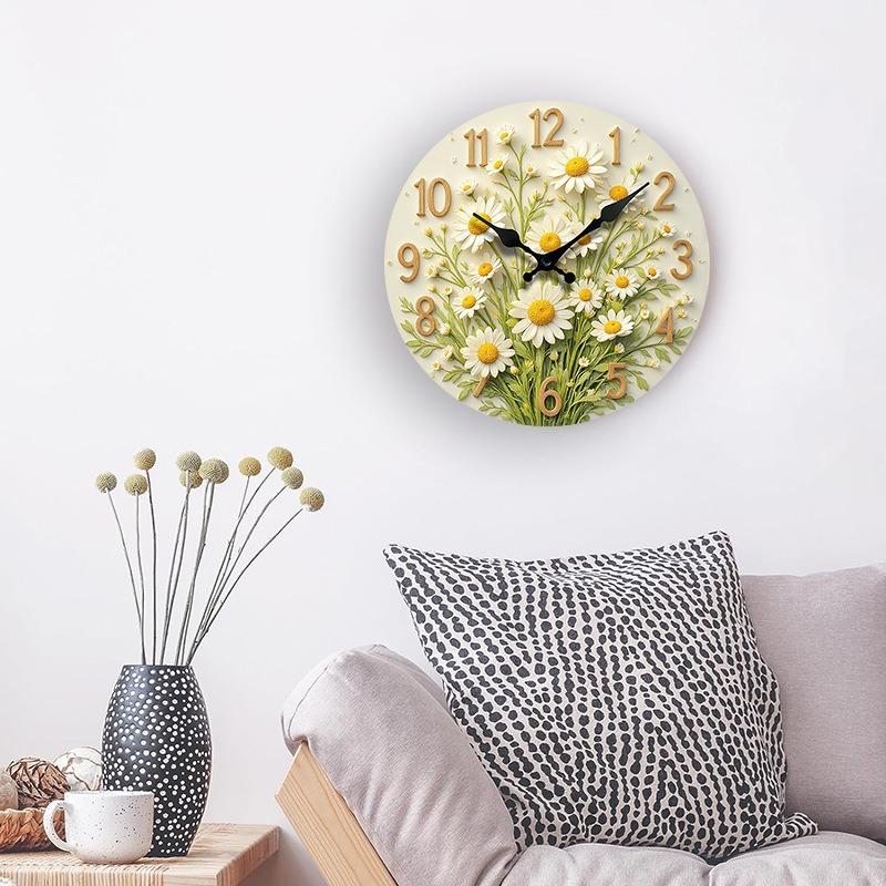 10 inch Wall Clock 2D Flower Home Living Room Decor Large Clock Silent Quartz Clock Home Decoration