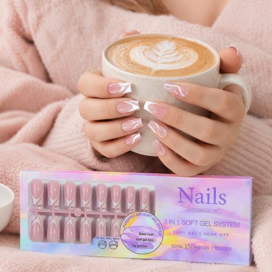 150PCS Nail Stickers, French Style Nail Polish Set, Versatile Multi-Sized Full Cover Smooth DIY Manicure, for Women Girls