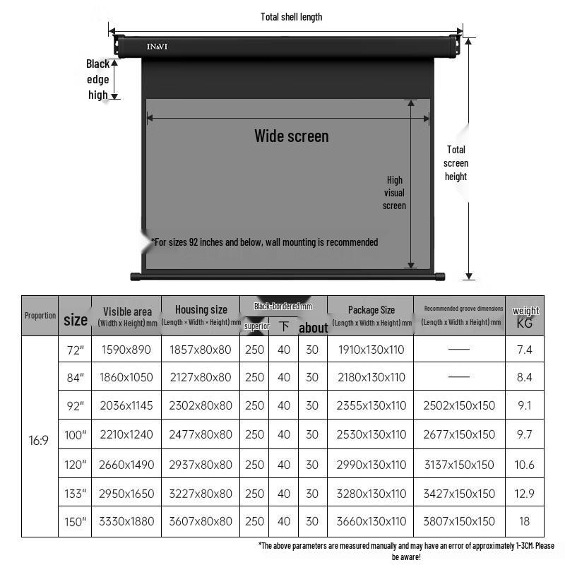 IN&VI 100-Inch Electric Remote Control Anti-Light Projector Screen