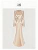 Elegant Champagne Acetate Suit for Women: Satin Top & Fishtail Skirt Set (Spring/Autumn)
