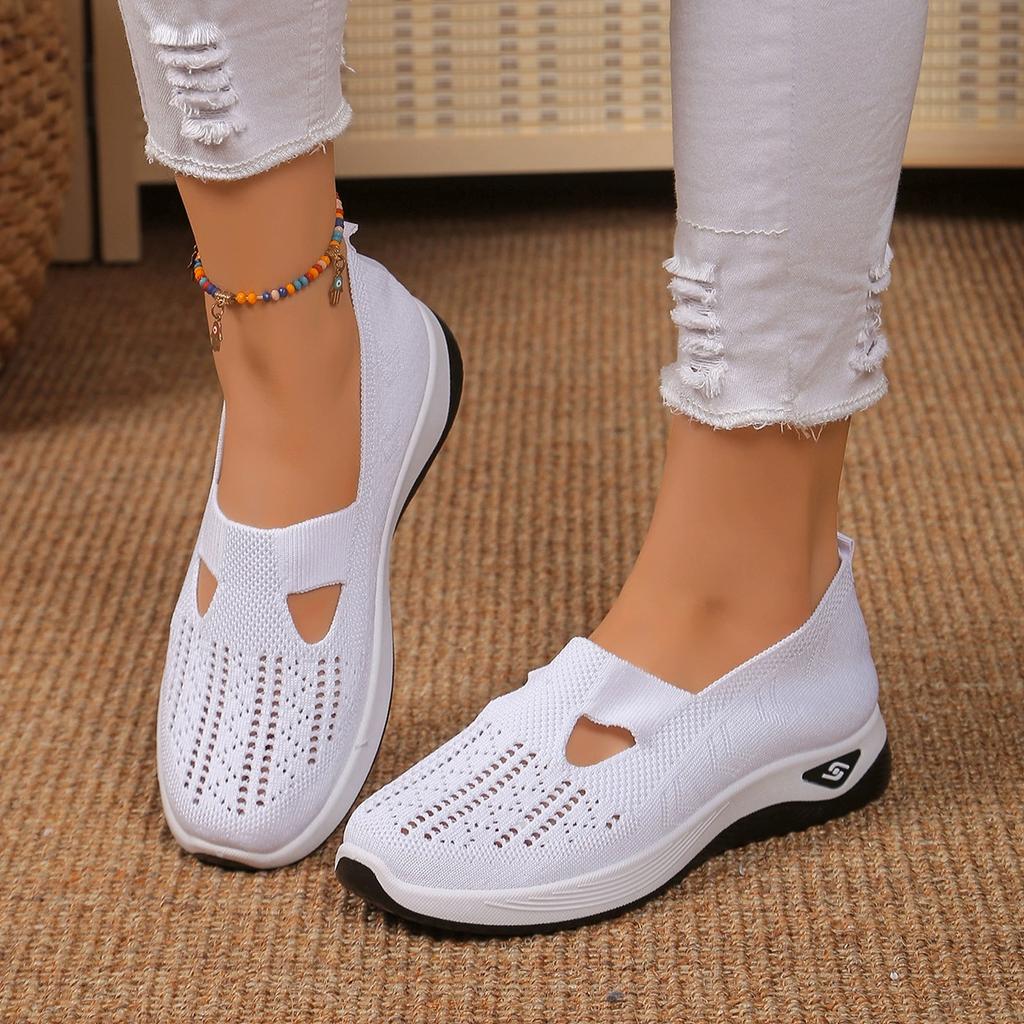 Dames Cut-out Sneakers Casual Ademende Slip On Wandelschoenen Lichtgewicht Outdoor Platte Schoenen