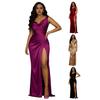 Women's Satin Ruched High Slit Bodycon Maxi Dress Sexy Sleeveless Cocktail Party Wedding Guest