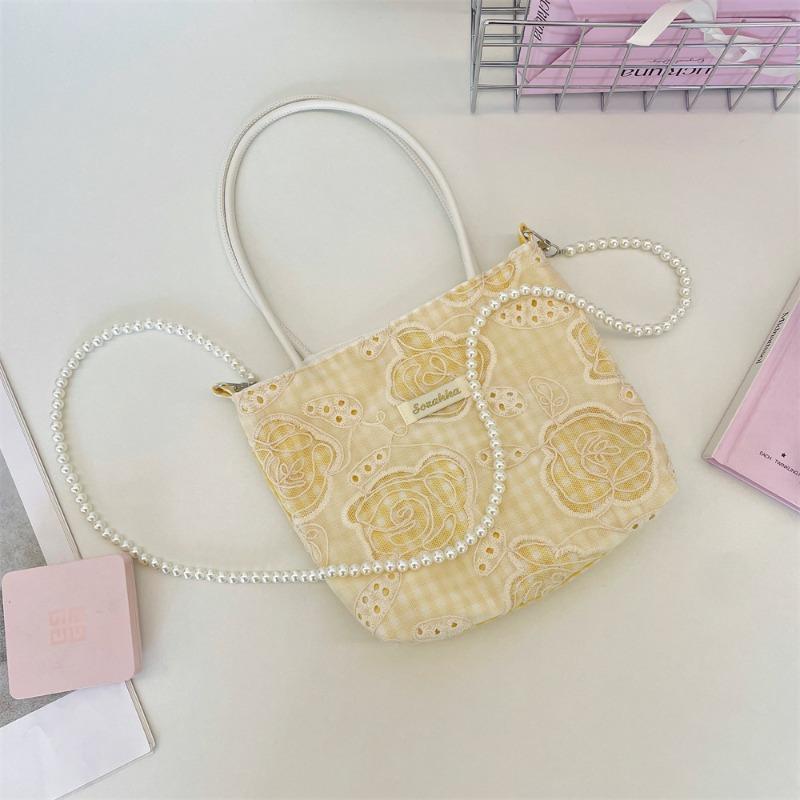 Simple Flower Canvas Bag Student Large Capacity Handheld Women's Bag Sundries Storage Hand Carry Small Square Bag