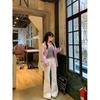 Small American Sweet and Spicy Slim Looking White Denim Female Mop Pants Popular This Year Stylish Niche Style Bootcut Trousers