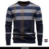 Men's Contrast Color Sweater Striped Crewneck Pullover Warm Knitted Cotton Blend Old Money Luxury Winter Sweater Male