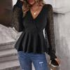 Ladies Summer Temperament Mesh Splicing Deep V Lace Top