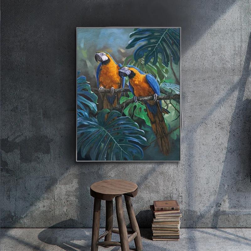 Vintage Animals and Plants Canvas Paintings Flowers Owl Birds Parrot Flamingo Wall Art Poster Pictures Print Living Room Decor