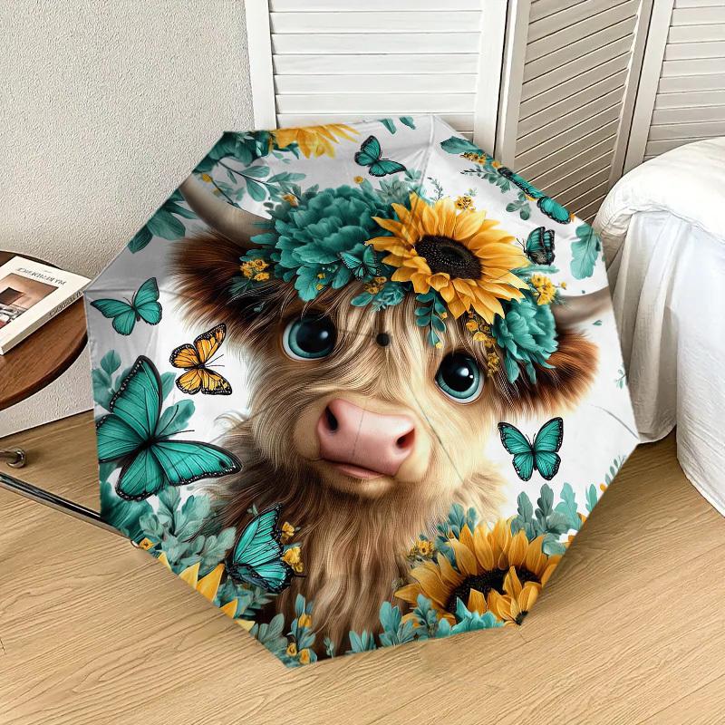 1pc Butterfly Cow Pattern Umbrella Design Automatic Opening and Closing Umbrella, High-quality Travel Umbrella,  c1128055