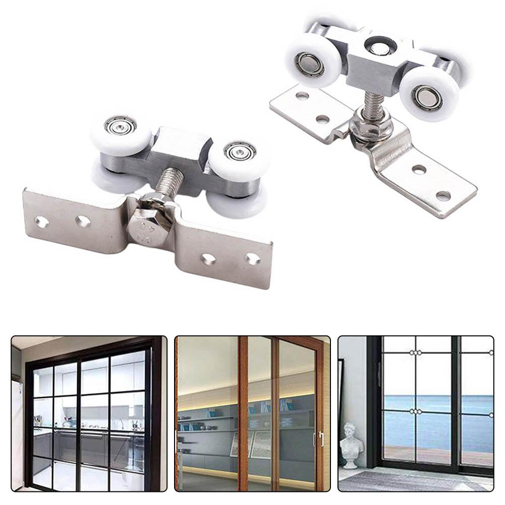 1 Pair Sliding Door Track Rail Hanging Rail Glass Door Guide Mute Push And Pull Hanging Wheels Wooden Doors Hanging Rails Pulley