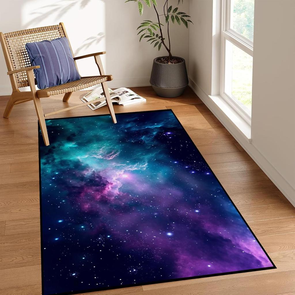 Galaxy Area Rug Outer Space Starry Sky Large Carpet for Home Living Room Bedroom Sofa DecorCarpet Dark Blue Non-slip Floor Mat