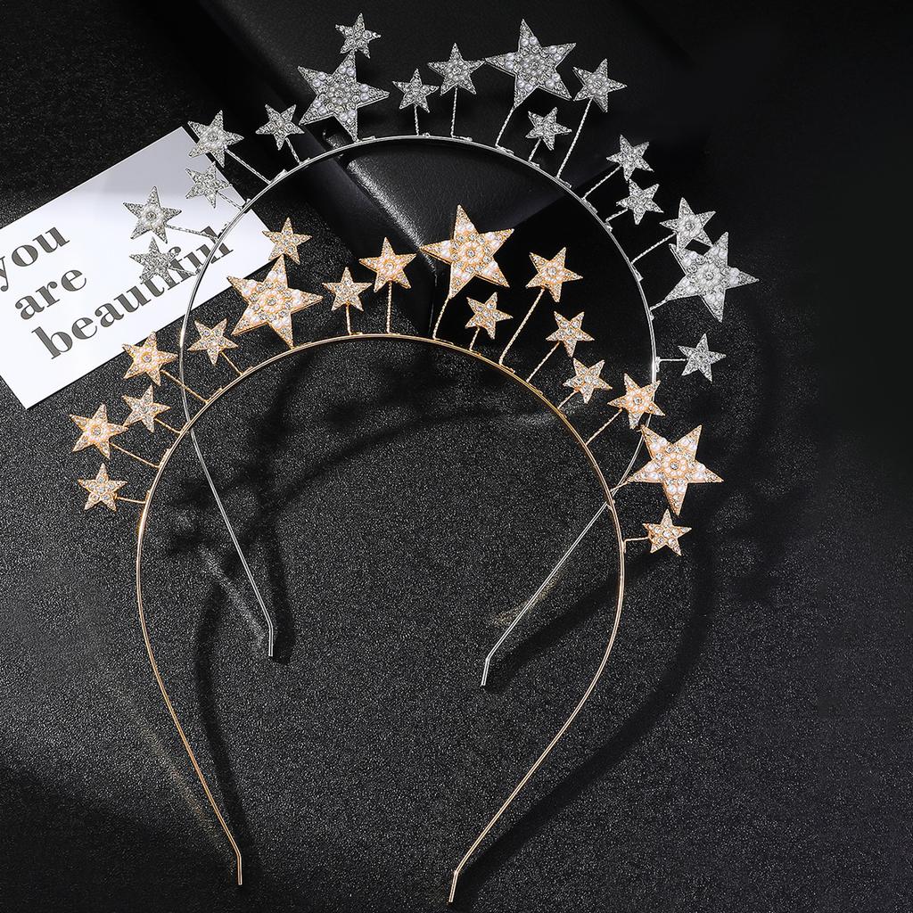 1PC Party Rhinestone, Pearl and Five-pointed Star Hair Hoop. An Exaggerated and Individualistic Hair Accessory for Festivals and