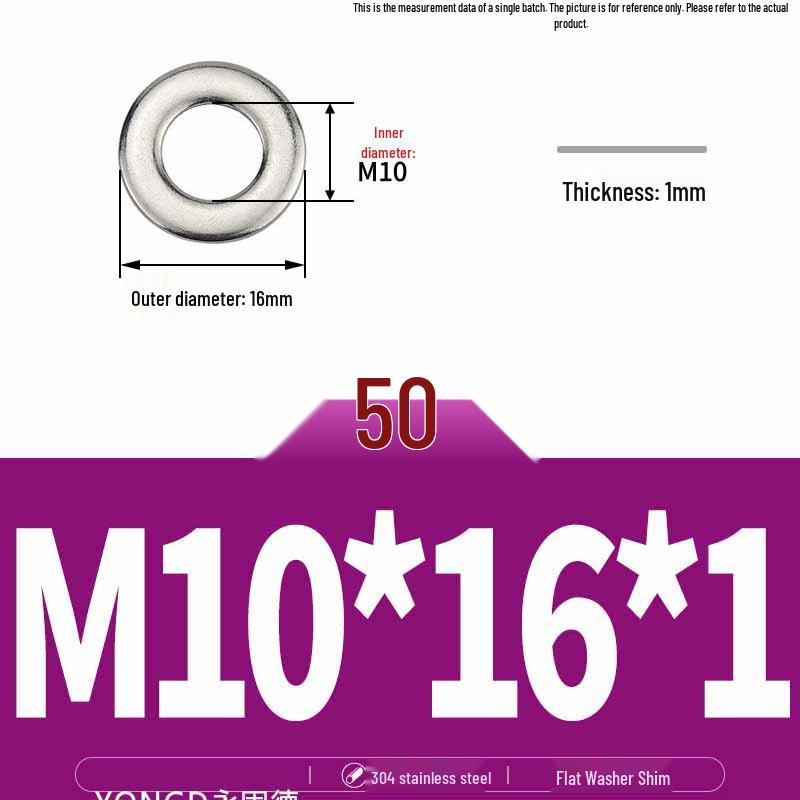 304 Stainless Steel Thickened Flat Washer / Ultra-thin Metal Gasket, Sizes M1.6-M10