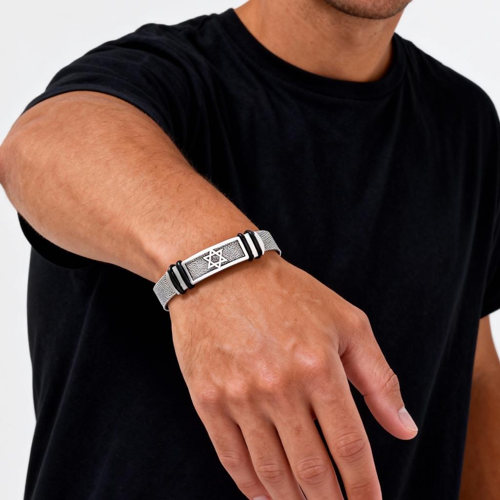 Hexagram Watch Strap Bracelet for Men,Stainless Steel Star of David Wristband,Trendy New Jewelry Gift