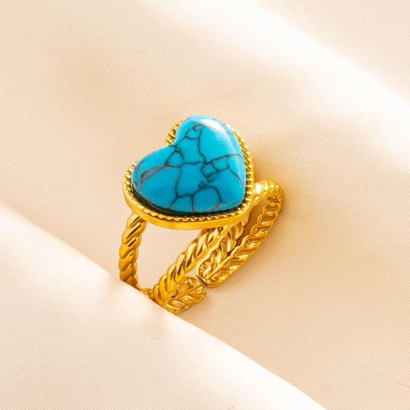 1pcs Blue Stone Ethnic Vintage Open Adjustable Sun Heart Star Stainless Steel Rings For Women Men Accessories Jewelry Bague Gift