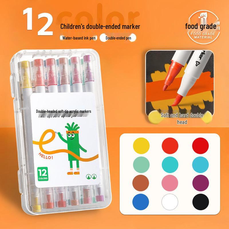 Dual-Tip Acrylic Marker & Paint Brush Set - 48 Colors, Soft Tip for Kids' Art, Opaque & Layerable