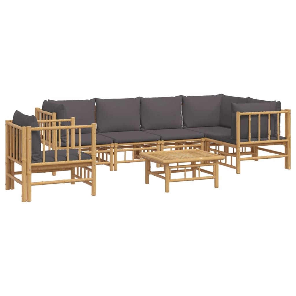 Vidaxl 7-Cz. Gartenmöbel-Set, Dunkelgraue Kissen, Bambus