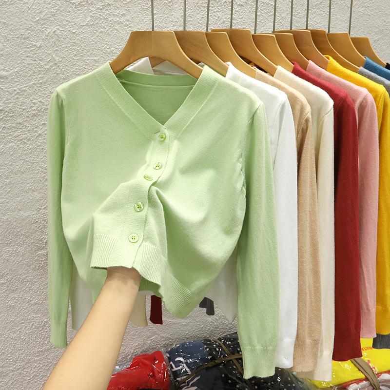 

Короткий вязаный кардиган-жакет женский весенне-осенний новый черный верхний свитер с длинными рукавами для ношения под низ, топ One Size светло-зеленый