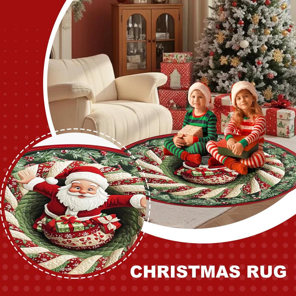 Christmas Doormat Non-Slip Round 3D Optical Christmas Carpet Holiday Decor For Living Room Entryway Office Dorm Apartment