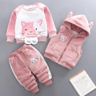 3 Teile/satz Kleinkind Kleinkind Baby Jungen und Mädchen Winter Warm Langarm Verdickung Kapuzenmantel + Oberbekleidung Jacke + Hose Kinder Schöne Katze Goldenen Samtanzug