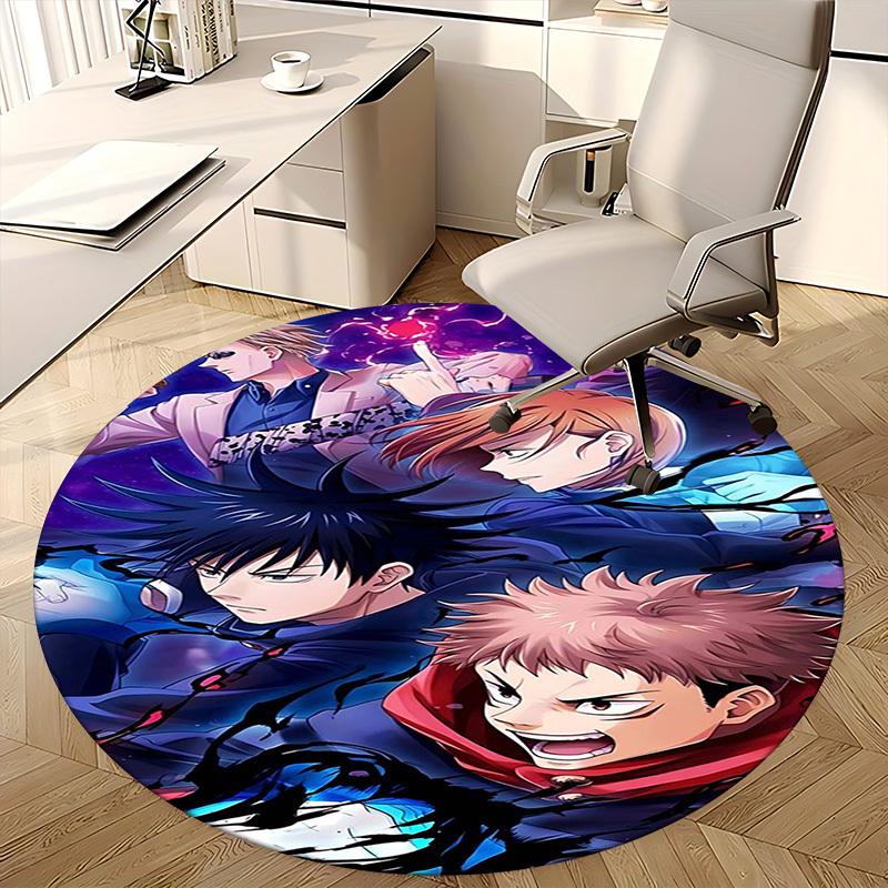 1pc Anime Cartoon Design Round Carpet  Office Chair Mat, NonSlip Rug for Home Decor