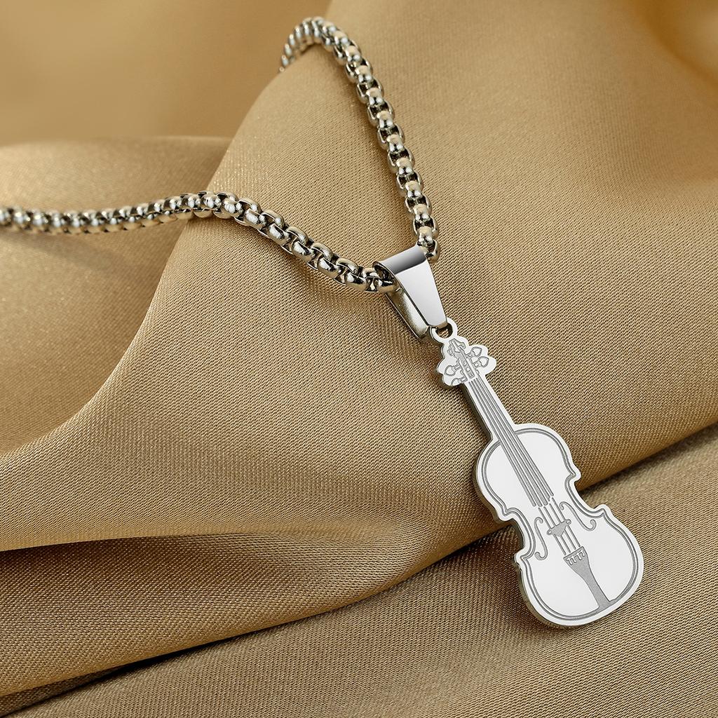Kinitial Violine Ornament Anhänger Halskette Damen Ikonisches Saiteninstrument Musiker Schmuck Edelstahl Schmuck