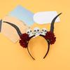 Gothic Lace Rose Devil Horn Headpiece Stylish Hair Hoop Lightweight Photoshoots Props For Halloween Cosplay Event
