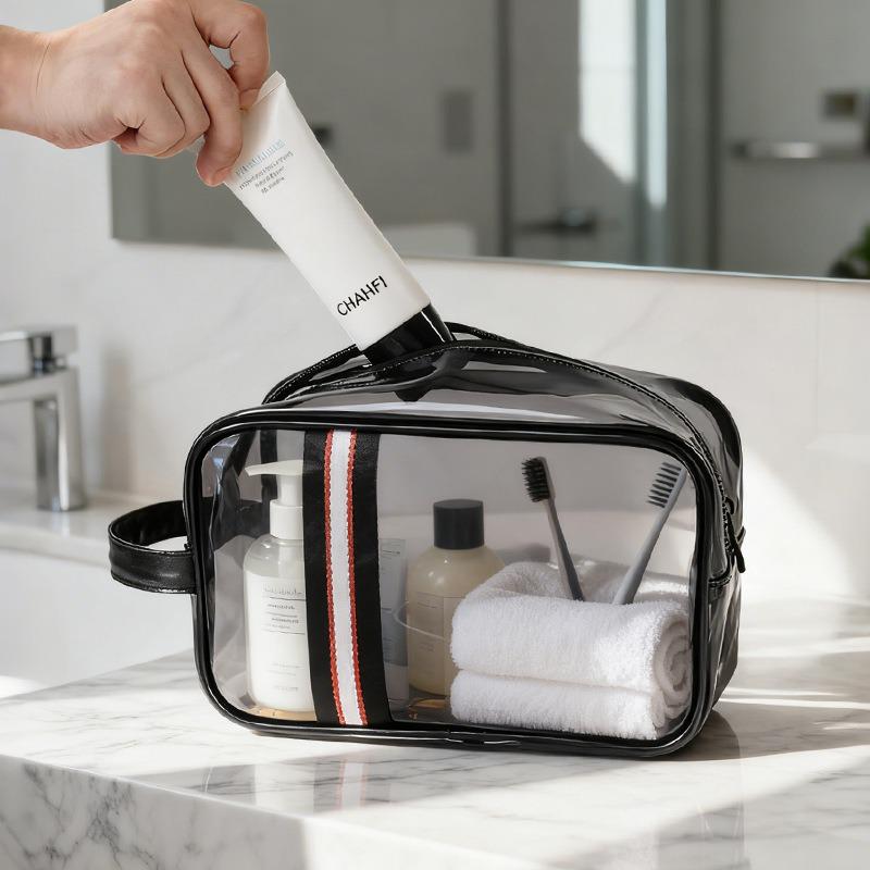 Portable Transparent PVC Makeup Bag - Large Capacity Skincare and Lipstick Storage