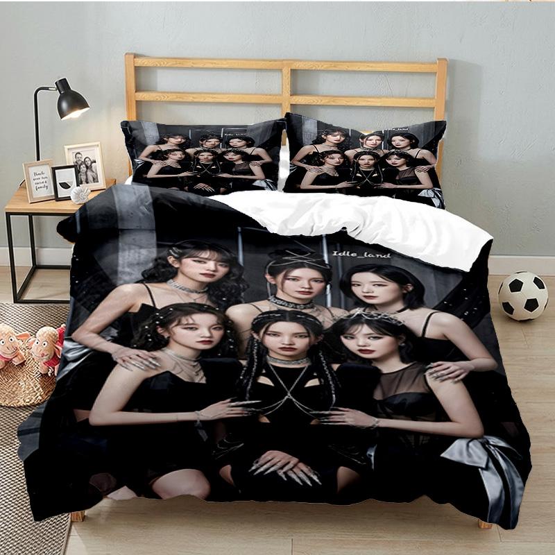 Kpop idle Bedding Set 3pcs, High Quality Bedding Set Including 1pc Duvet Cover And 2pcs Pillowcases for Bedroom, Dormitory Gift
