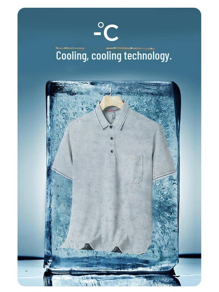 Polo tričko z ledového hedvábí: Pánské letní tričko s krátkým rukávem pro dospělé středního věku (30-50 let)