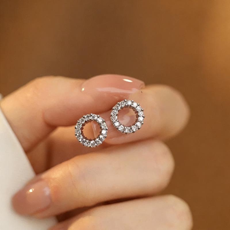 S999 Sterling Silver Zirconia Stud Earrings - Luxury Shine, Versatile, Niche Design