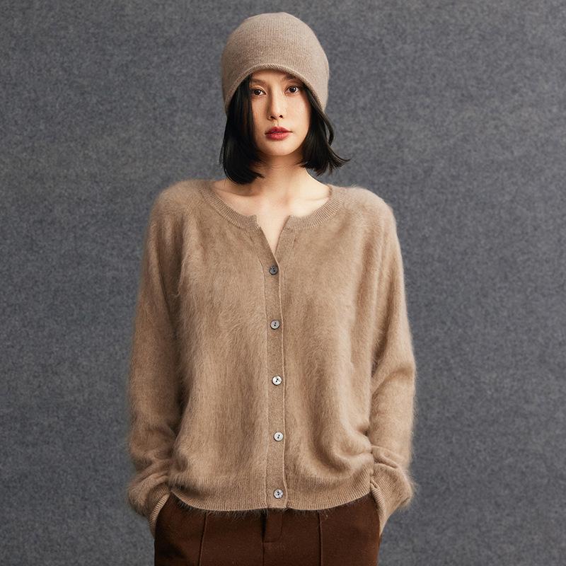 Women's Brushed Cashmere Cardigan - Autumn/Winter 2025 Thickened V-Neck Button-Up Sweater Coat
