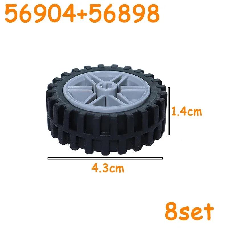 Non-Toxic Technical Tire Wheel Cross Hole Set Car Truck Wheels Hub Bricks Moc Motorcycle Tyre & Rim Construction Building Blocks Toys